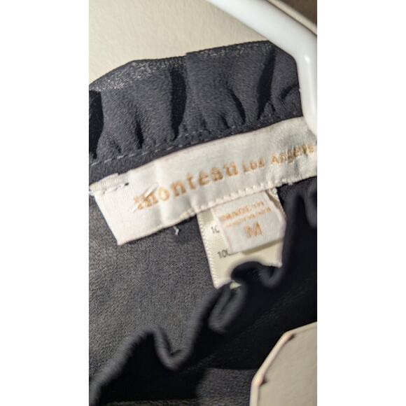 Ladies Monteau Black Blouse, Size Medium, 3/4 Sleeves with Ruffle - Picture 2 of 4